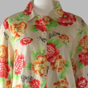 Alfred Dunner Woman's Button Up Jacket with Flowers & Butterflies Size 14 (C626)
